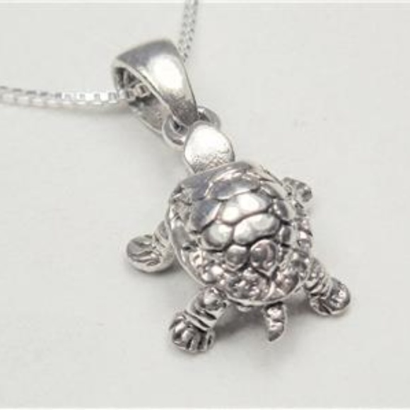 STERLING SILVER NAUTICAL BABY SEA TURTLE NECKLACE - Picture 4 of 6